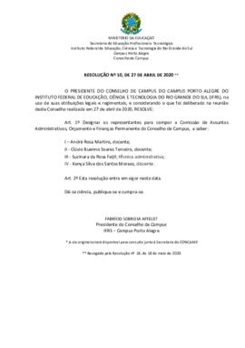Resolução 010/2020