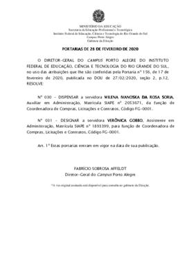 Portarias 30/ 2020 e 31/2020