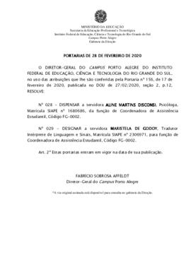 Portaria 28/2020 e Portaria 29/2020 (revogada)