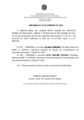 Portarias 61/2020 e 62/2020 - revogada