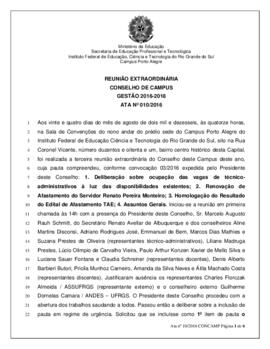 Ata 10/2016 - Reunião Extraordinária