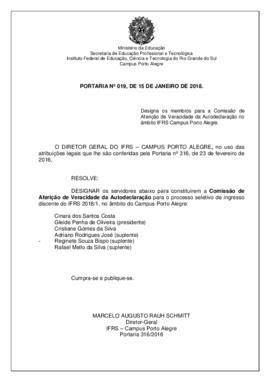 Portaria 019/2018