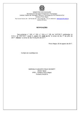 Retificações das Portarias 192, 193, 194 e 195 de 2017
