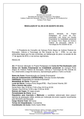 Resolução 33/ 2016