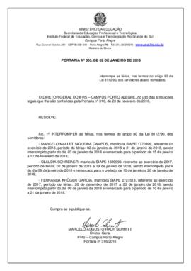 Portaria 005/2018