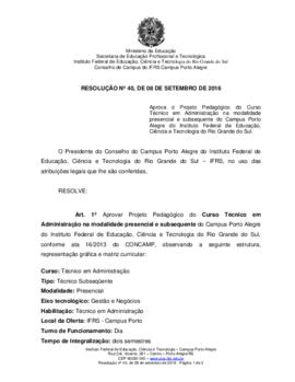 Resolução 40/ 2016