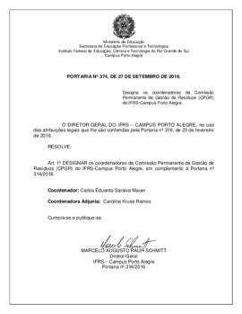 Portaria 374/2016