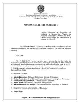 Portaria 305/ 2016