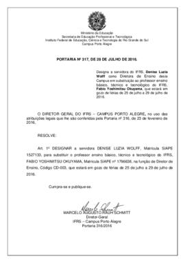 Portaria 317/ 2016