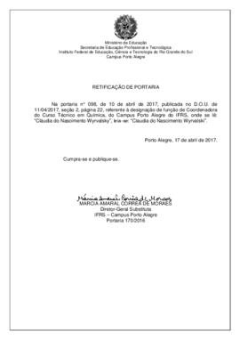 Portaria 098/2017 - RETIFICAÇÃO
